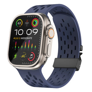 Silicone Strap 'Air' P-Buckle, dark blue, on a watch, 3/4 front view