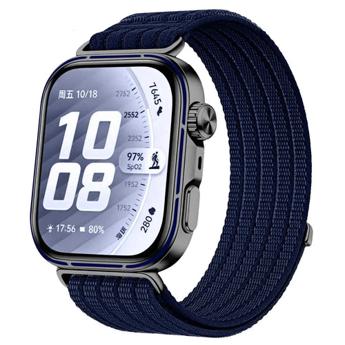 Ultra Thin Nylon Strap, dark blue, on a watch, 3/4 front view