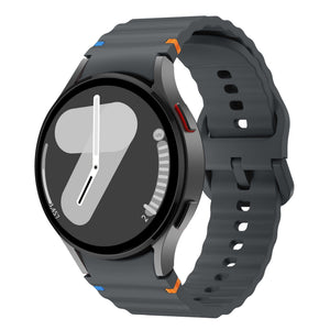Wave Silicone Strap, graphite, on a watch, 3/4 front view
