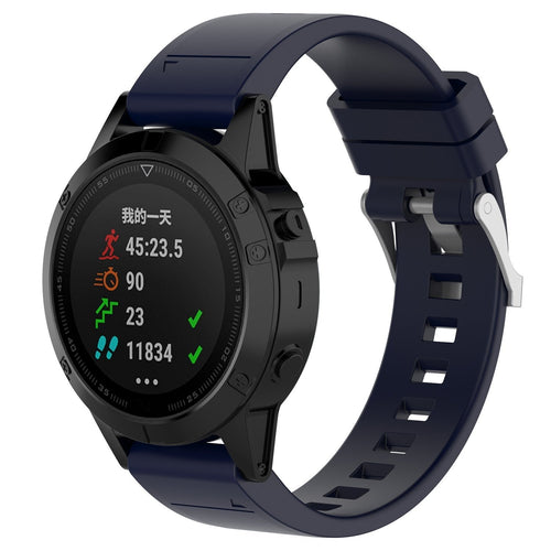 Glossy Silicone Strap, dark blue, on a watch, 3/4 front view