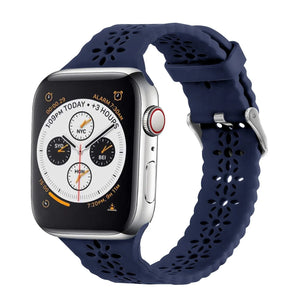 Patterned Silicone Strap, dark blue, on a watch, 3/4 front view