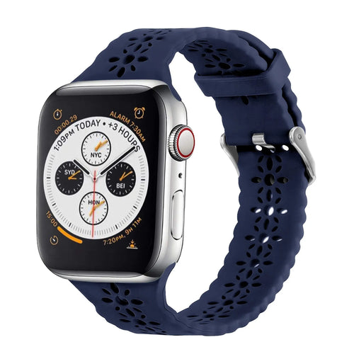 Patterned Silicone Strap, dark blue, on a watch, 3/4 front view