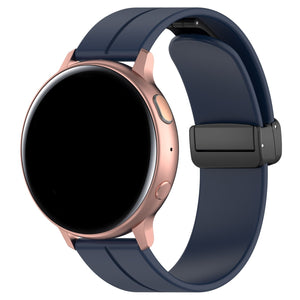 D-Buckle Silicone Strap, dark blue, on a watch, 3/4 front view