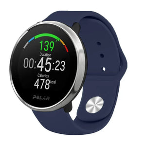 Silicone Sport Strap, dark blue, on a watch, 3/4 front view