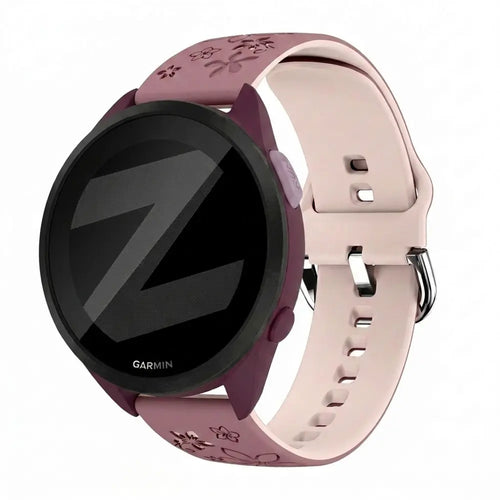 Bandz Garmin Forerunner 165 Silicone Strap 'Flowers' (Smoke Purple/Light Pink)