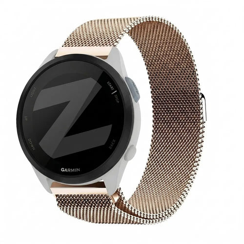 Milanese Loop Strap, rose gold, on a watch, 3/4 front view