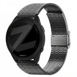 Adjustable Steel Strap, black, on a watch, 3/4 front view