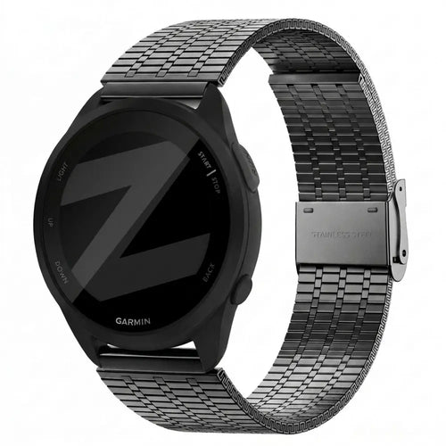 Adjustable Steel Strap, black, on a watch, 3/4 front view