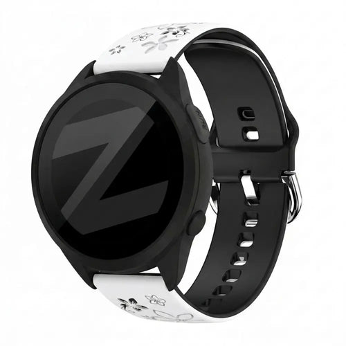 Bandz Garmin Forerunner 165 Silicone Strap 'Flowers' (White/Black)