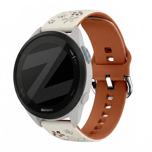 Bandz Garmin Forerunner 165 Silicone Strap 'Flowers' (Starlight/Brown)