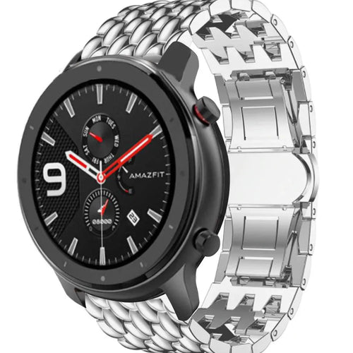 Steel Dragon Strap, silver, on a watch, 3/4 front view