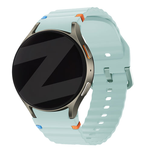 Silicone Wave Strap 'Easy Fit', mint, on a watch, 3/4 front view