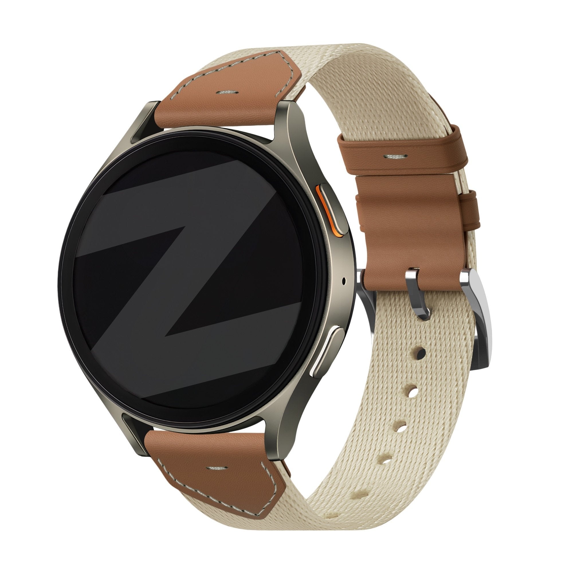 Bandz Withings Steel HR - 36mm Leder Hybrid Armband 'Easy Fit' (Beige/Braun)