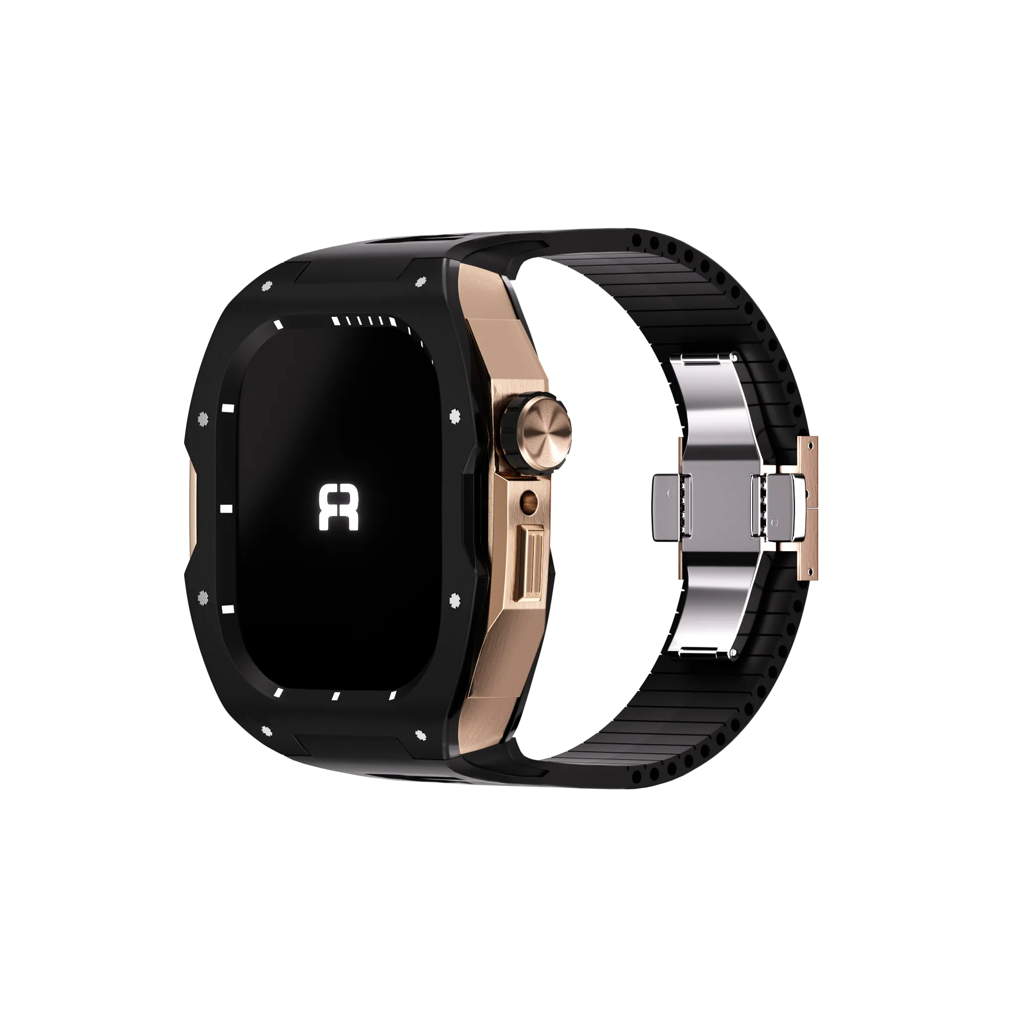 Reqior Apple Watch 45mm Hülle mit integriertem Gummi-Armband (Schwarz/Roségold)