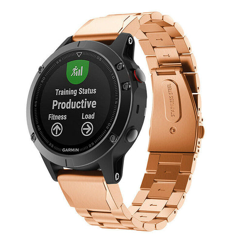 Steel Strap, rose gold, on a watch, 3/4 front view