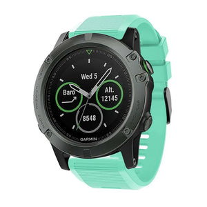 Silicone Strap, aqua, on a watch, 3/4 front view