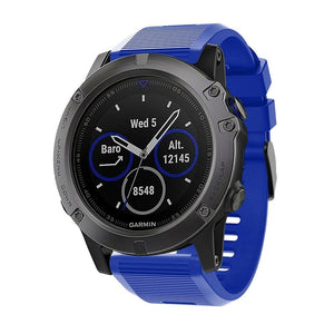 Silicone Strap, blue, on a watch, 3/4 front view