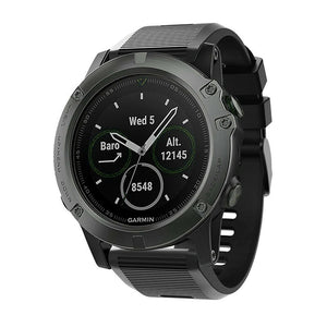 Silicone Strap, black, on a watch, 3/4 front view
