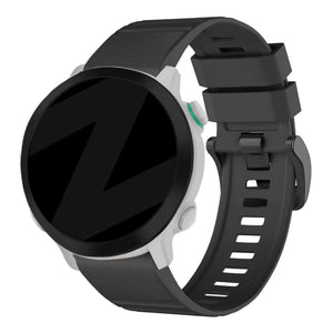 Buckled Silicone Strap, black, on a watch, 3/4 front view