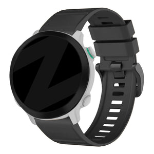 Buckled Silicone Strap, black, on a watch, 3/4 front view