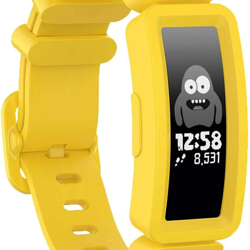 Silicone Strap, yellow, on a watch, 3/4 front view