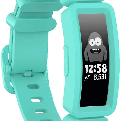 Silicone Strap, aqua, on a watch, 3/4 front view