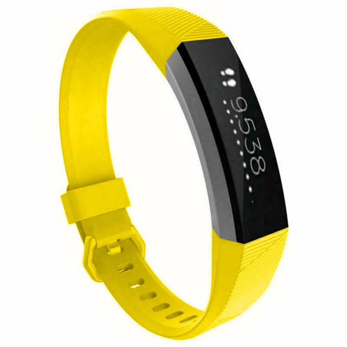 Silicone Strap, yellow, on a watch, 3/4 front view
