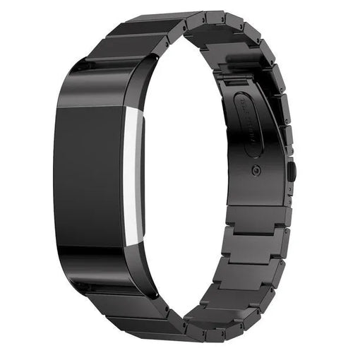 Metal Strap, black, on a watch, 3/4 front view