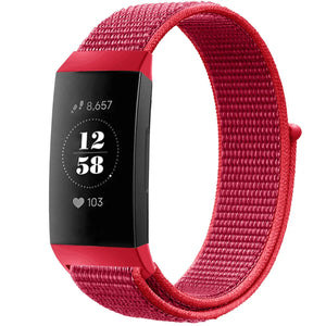Nylon Strap, red, on a watch, 3/4 front view