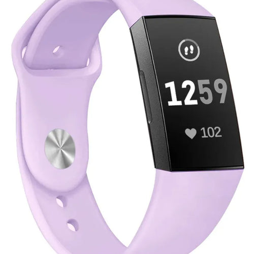 Silicone Sport Strap, lavender, on a watch, 3/4 front view