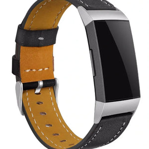 Modern Leather Strap, elegant black, on a watch, 3/4 front view