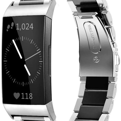 Steel Strap, silver/black, on a watch, 3/4 front view