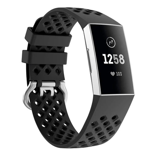 Breathable Silicone Strap, black, on a watch, 3/4 front view