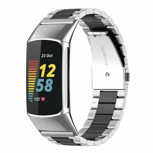 Steel Strap, silver/black, on a watch, 3/4 front view