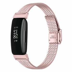 Fine Steel Strap, pink, on a watch, 3/4 front view