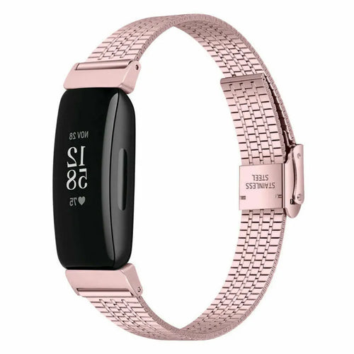 Fine Steel Strap, pink, on a watch, 3/4 front view