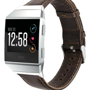 Leather Strap, dark brown, on a watch, 3/4 front view