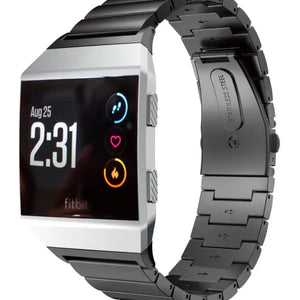 Metal Strap, black, on a watch, 3/4 front view