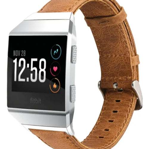 Leather Strap, brown, on a watch, 3/4 front view