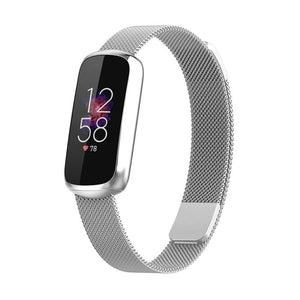 Milanese Strap, silver, on a watch, 3/4 front view