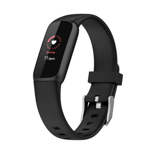 Silicone Strap, black, on a watch, 3/4 front view