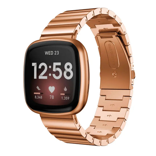 Metal Strap, rose gold, on a watch, 3/4 front view
