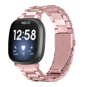 Steel Strap, pink, on a watch, 3/4 front view
