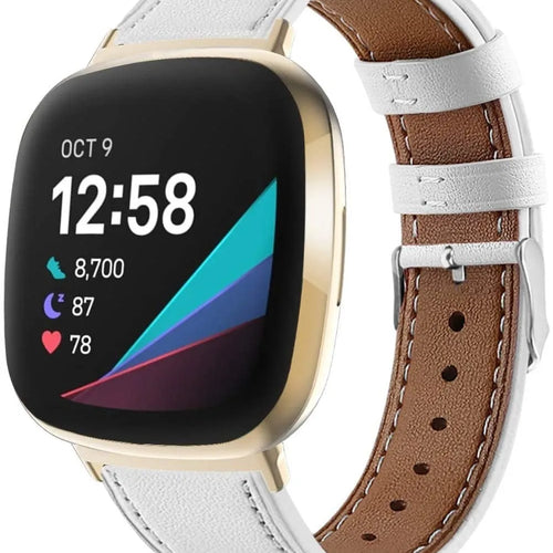 Modern Leather Strap, white, on a watch, 3/4 front view