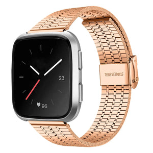 Fine Steel Strap, rose gold, on a watch, 3/4 front view