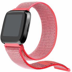 Nylon Strap, bright pink, on a watch, 3/4 front view