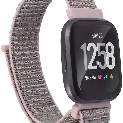 Nylon Strap, pink, on a watch, 3/4 front view