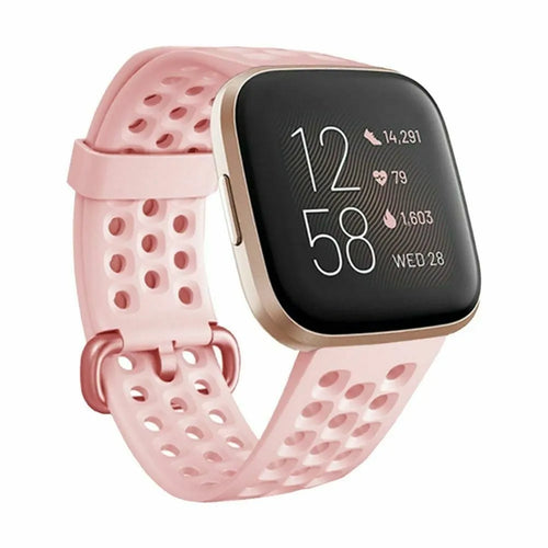 Breathable Silicone Strap, pink, on a watch, 3/4 front view