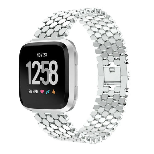 Steel Strap Hexagons, silver, on a watch, 3/4 front view