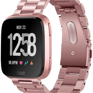Steel Strap, pink, on a watch, 3/4 front view